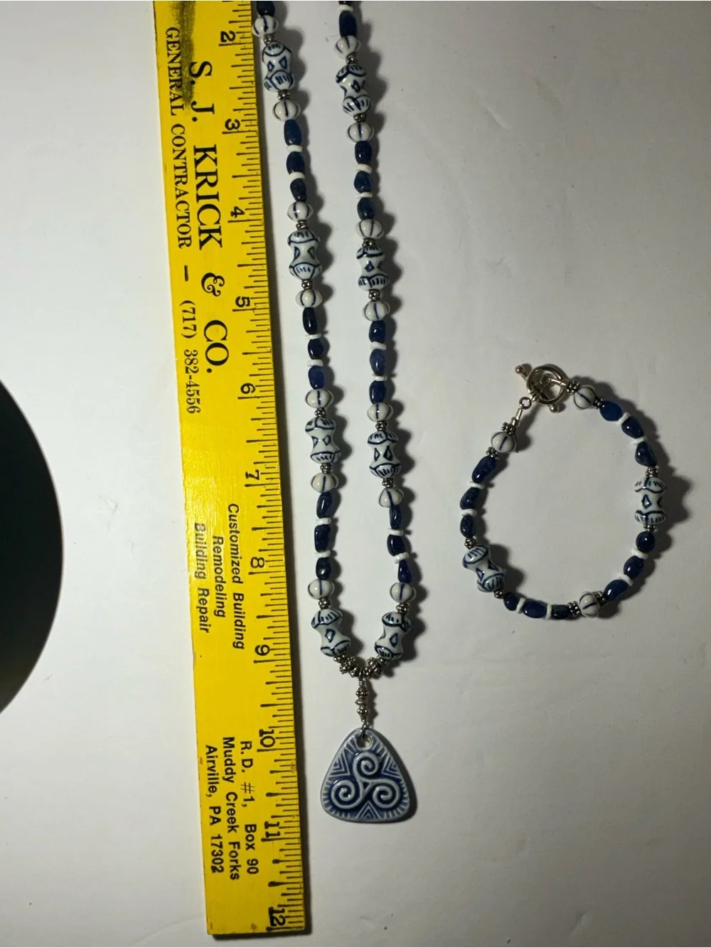 Handmade Celtic Triskele Ceramic Pendant Necklace & Bracelet Set